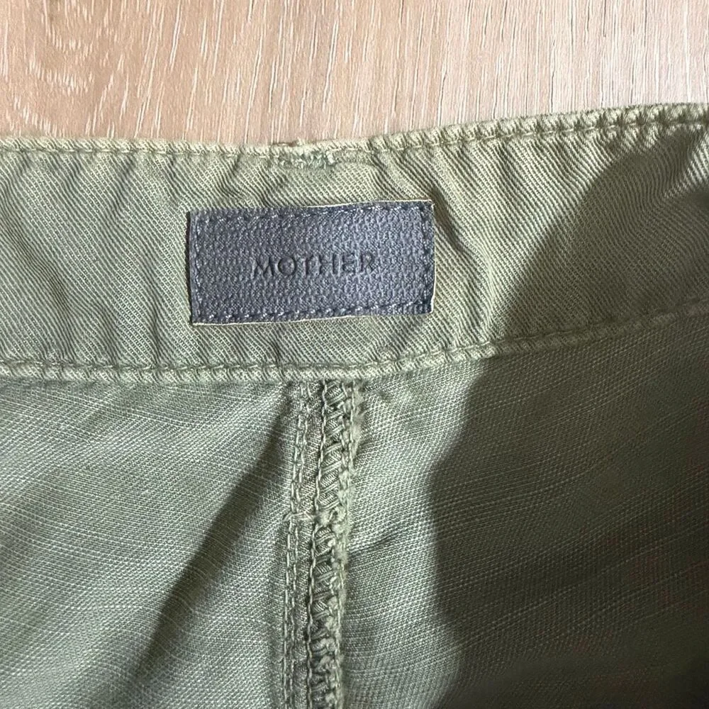 Mother The Shaker Chop Crop Army Green High Rise Pants Raw Hem Boho Preppy Sz 27